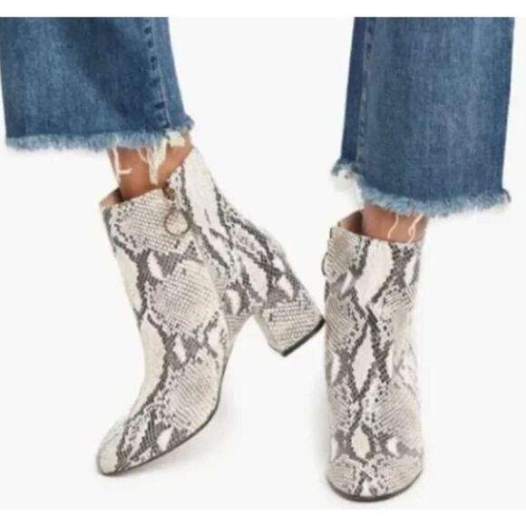 Able Shoes - ABLE Celina Leather Snakeskin Block Heel Bootie Ankle Boots Size 7